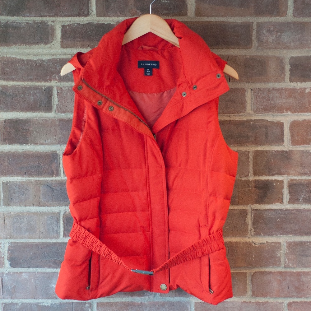 Land's End Red Down Vest with Belt